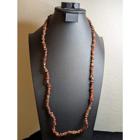 Vintage Brownish Red Gemstone Chip Bead 34" Strand Necklace - Picture 1 of 7